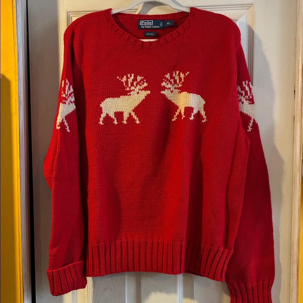 Polo by Ralph Lauren Red Crewneck Sweater with Reindeer
